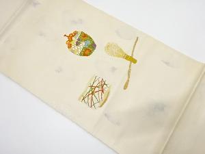 アンティーク　茶道具模様織り出し袋帯（材料）